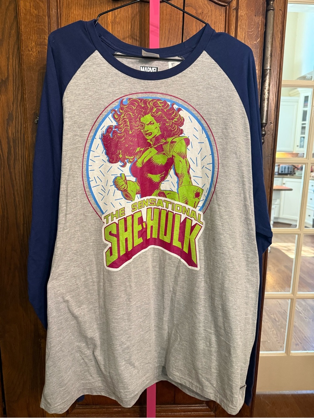 Marvel She-Hulk Raglan Tee - Gray & Navy with Neon Green Graphic